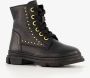 Groot leren meisjes veterboots met studs zwart - Thumbnail 1