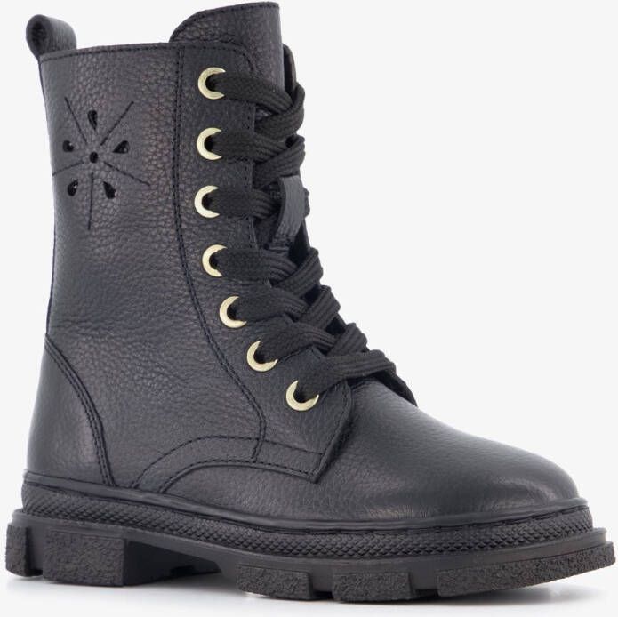 Groot leren meisjes veterboots zwart Uitneembare zool