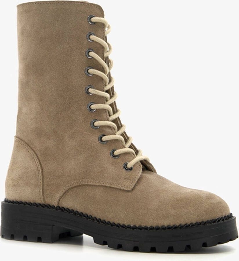 Groot suède meisjes veterboots beige Echt leer