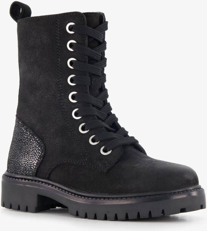 Groot suède meisjes veterboots zwart