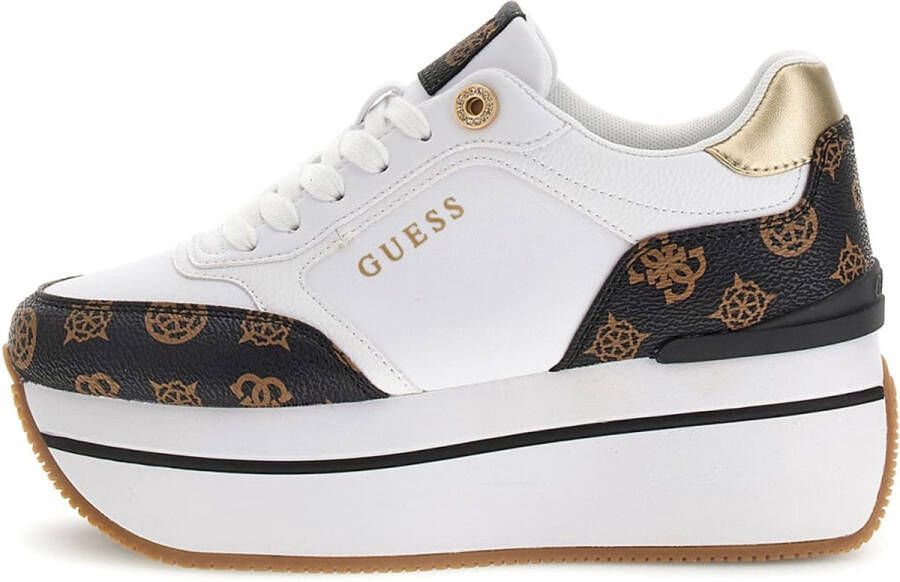 Guess Witte en bruine damesschoenen met gouden details White Dames