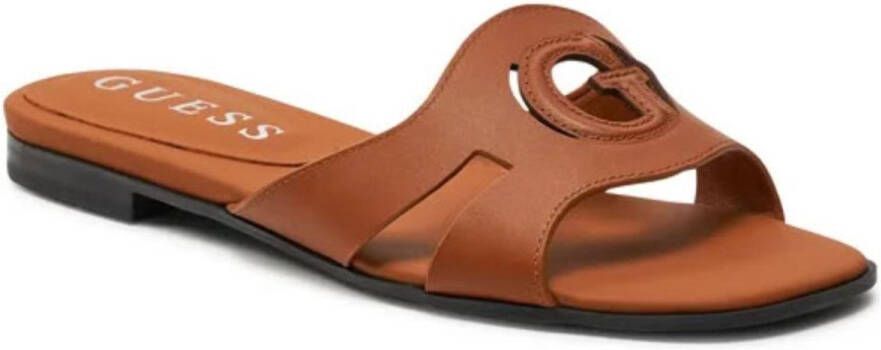 GUESS Ciella dames leren slip-on teenslippers comfortabel bruin