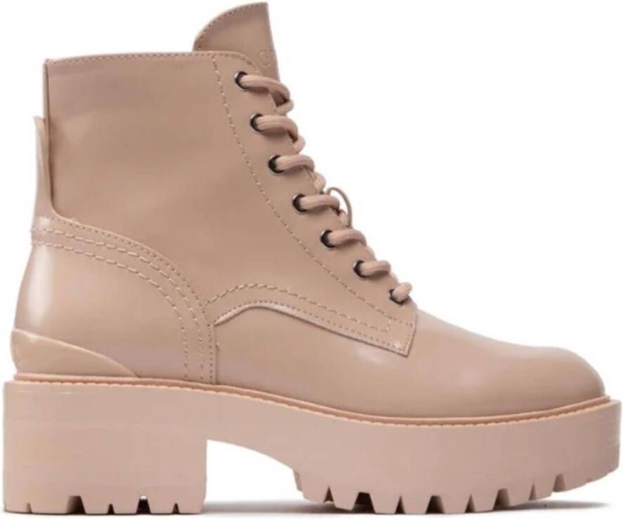GUESS Dames Enkelboots Beige Veterlaarzen op Plateauzool