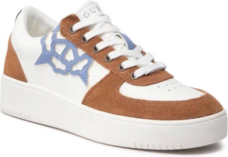 GUESS Dames Sneakers SIDNY Wit-Beige met Logo EU Hoogwaardige Veterschoenen met Flexibele Zool voor Comfort Ideaal voor Dagelijks Gebruik en Stadswandelingen