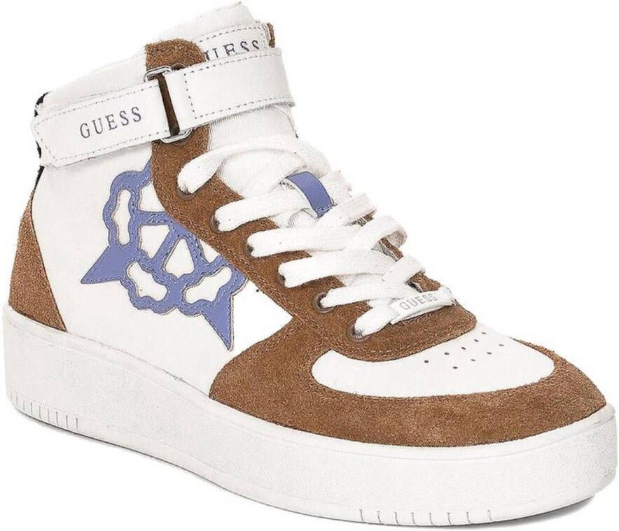 GUESS Dames Sneakers VYVES Wit Bruin met Logo Hoogwaardige Veterschoenen met Flexibele Zool Perfect voor Elke Dag