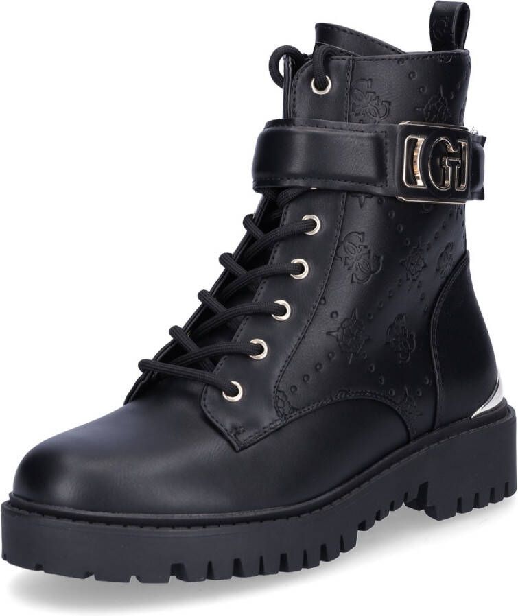 GUESS Anfibio Oranda enkellaarsjes met 4G logo en zwarte pioenroos - Foto 4