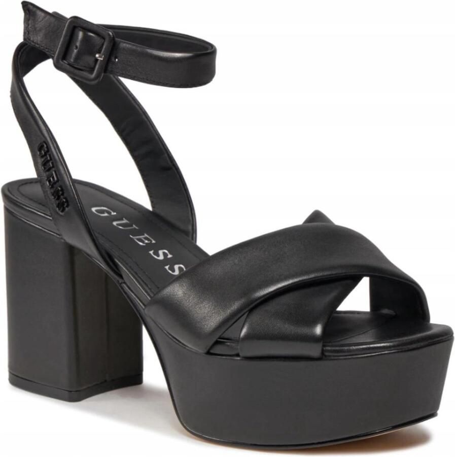 GUESS Shanny Dames Platform Sandalen Zwart Leer Stiletto Hak