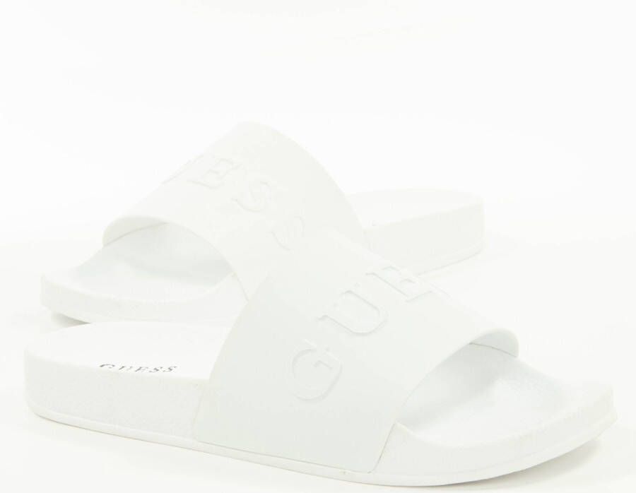 Guess PVC Logo Embossed Sliders Jeans White Heren