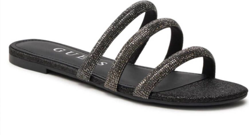 GUESS Tadem platte damesslippers zwart met zirkonia comfortabel