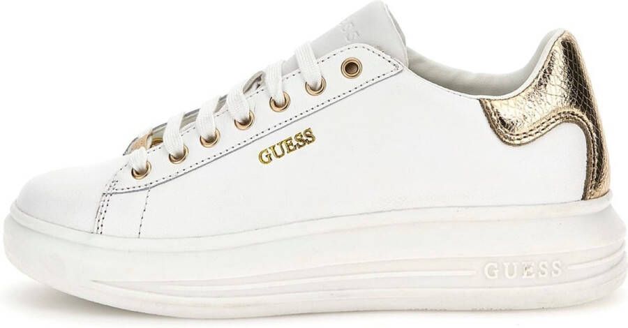 Guess Dames Vibo Leren Sneakers Wit Goud White Dames