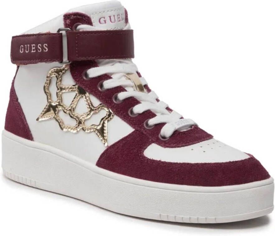 GUESS Vrouwen Sneakers Hoog VYVES Wit Kastanjebruin Met Logo EU Comfortabele Dames Sneakers voor Dagelijks Gebruik