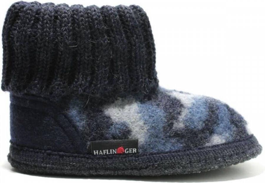 Haflinger Caro Sokpantoffel Blauw Camo 24 Vilt Kinderpantoffel warm om de enkels