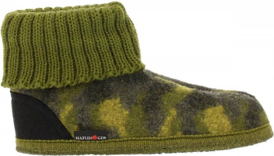 Haflinger Caro Sokpantoffel Groen Camo 21 Vilt Kinderpantoffel warm om de enkels