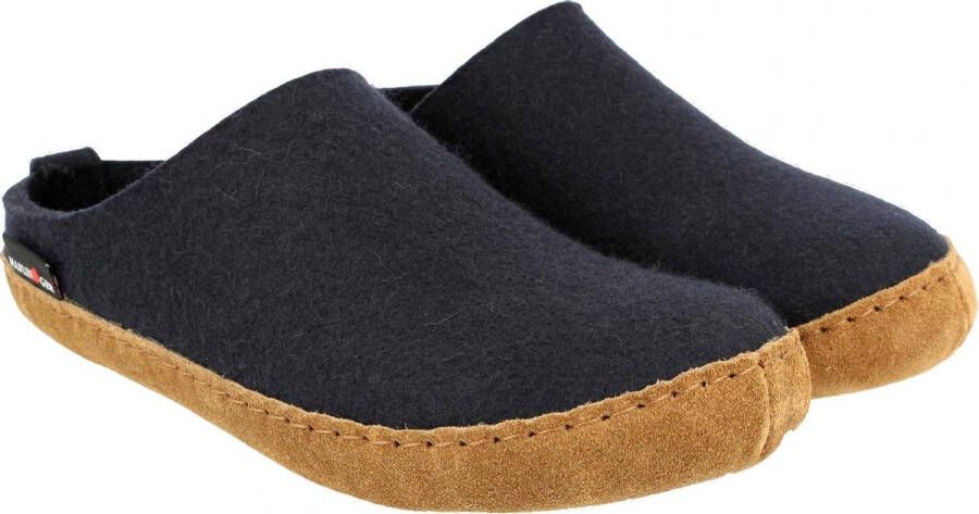 Haflinger Emil's Toffel -instap pantoffel Blauw Vilt Fashion Pantoffel leren loopvlak anatomisch voetbed