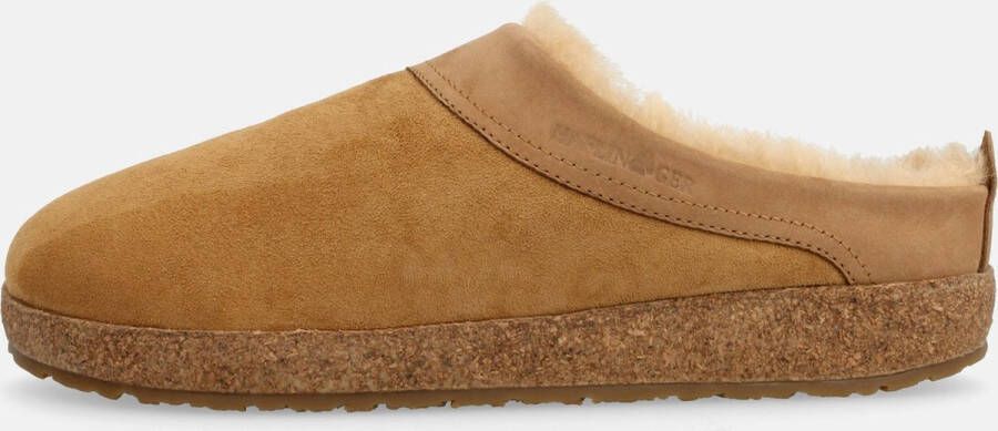 Haflinger lamsleren dames pantoffels met voetbed kleur bruin naturel