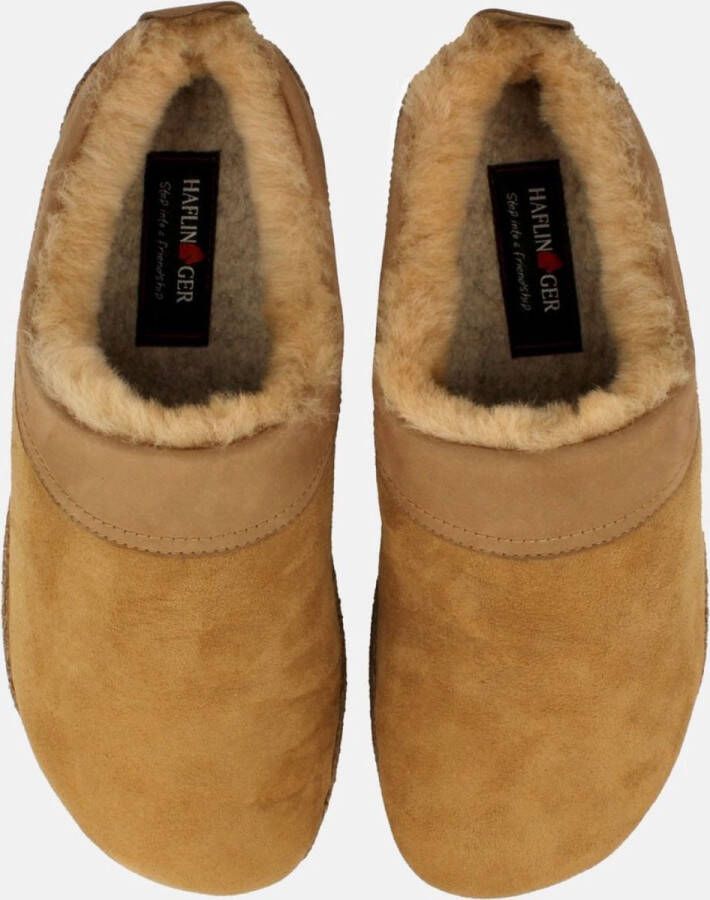 Haflinger lamsleren dames pantoffels met voetbed tot en met 41| kleur bruin naturel