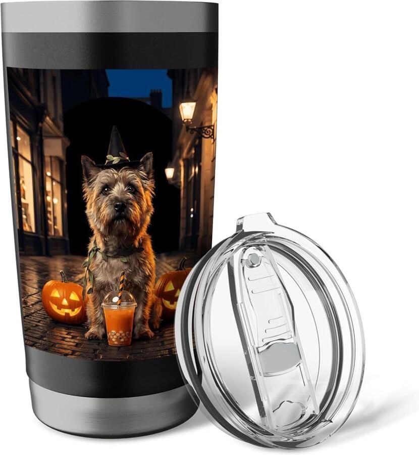 Halloween hond heks boba thee jack o lantern terrier dubbelwandige thermobeker
