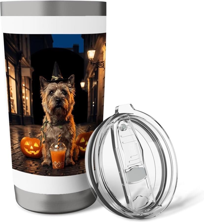 Halloween hond heks boba thee jack o lantern terrier dubbelwandige thermobeker