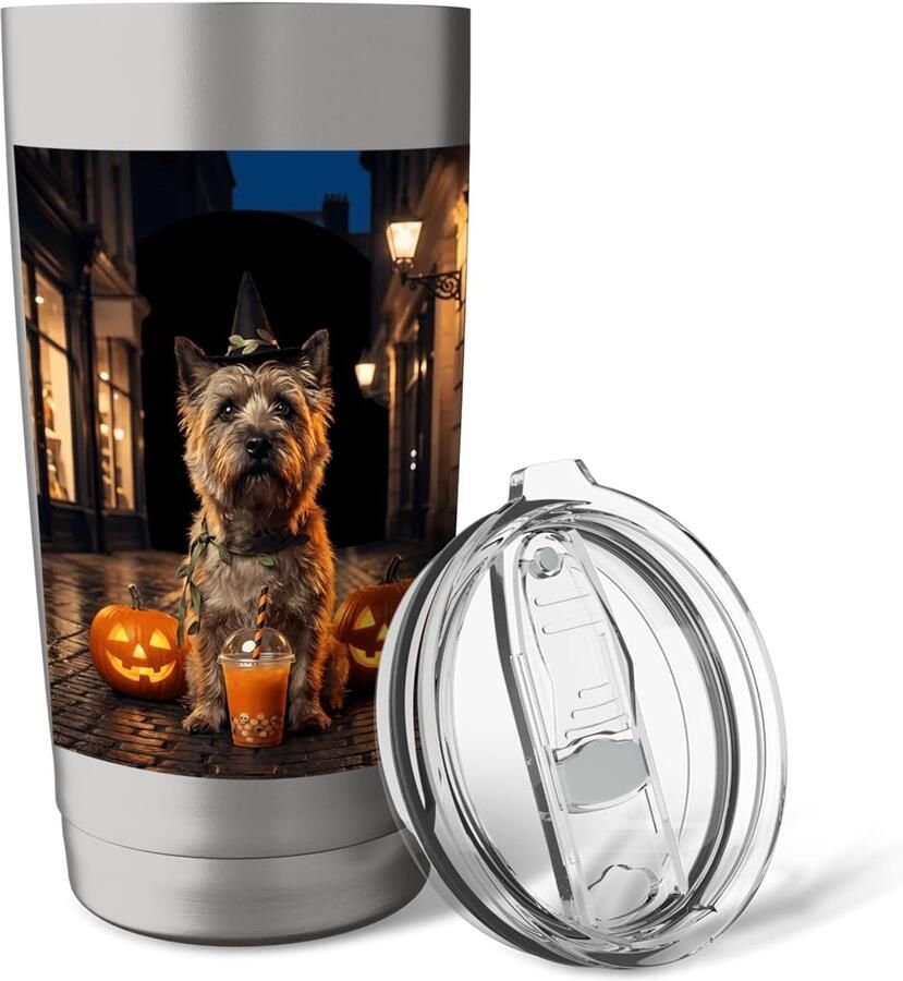 Halloween hond heks boba thee jack o lantern terrier dubbelwandige thermobeker