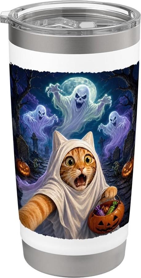 Halloween kat selfie geest kostuum voor snoepjes Trick or Treat dubbelwandige thermobeker