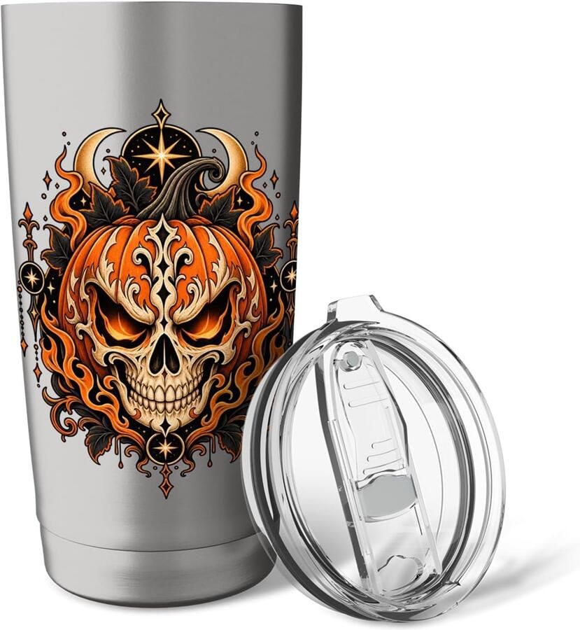 Halloween Thermobeker met Skeletkop en Vlammen