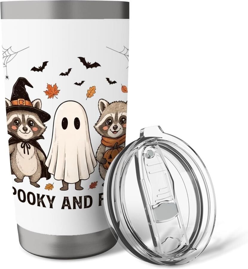 Halloween wasbeer heks geest pompoen griezelig en wild dubbelwandige roestvrijstalen thermosbeker