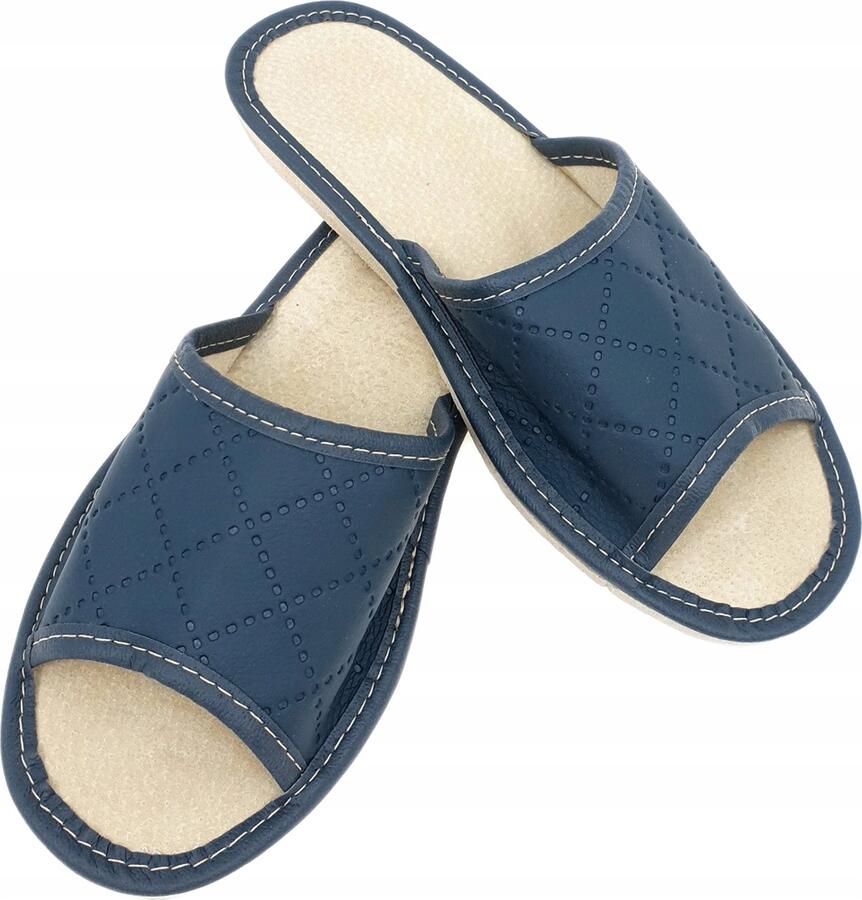 Halskór Dames Pantoffels Leer Gekantonneerd Blauw