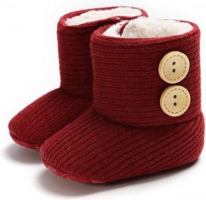 Happy Alpaca Babyslofjes Baby Slofjes en Rood Met Knopen 6-9 maanden