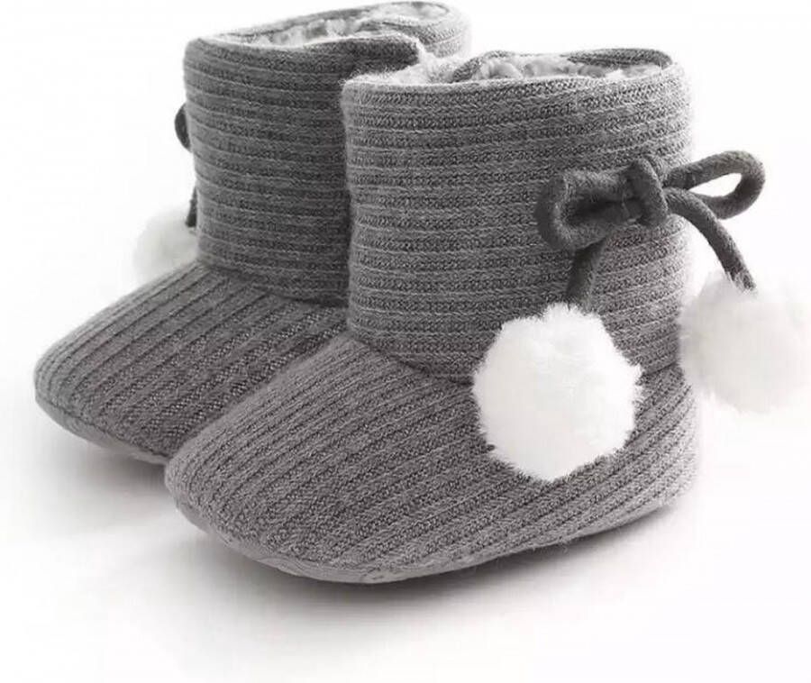 Happy Alpaca Babyslofjes – Winter Sloffen – Grijs – voor 0-3 maand en voor 0-6 maanden (11 cm)