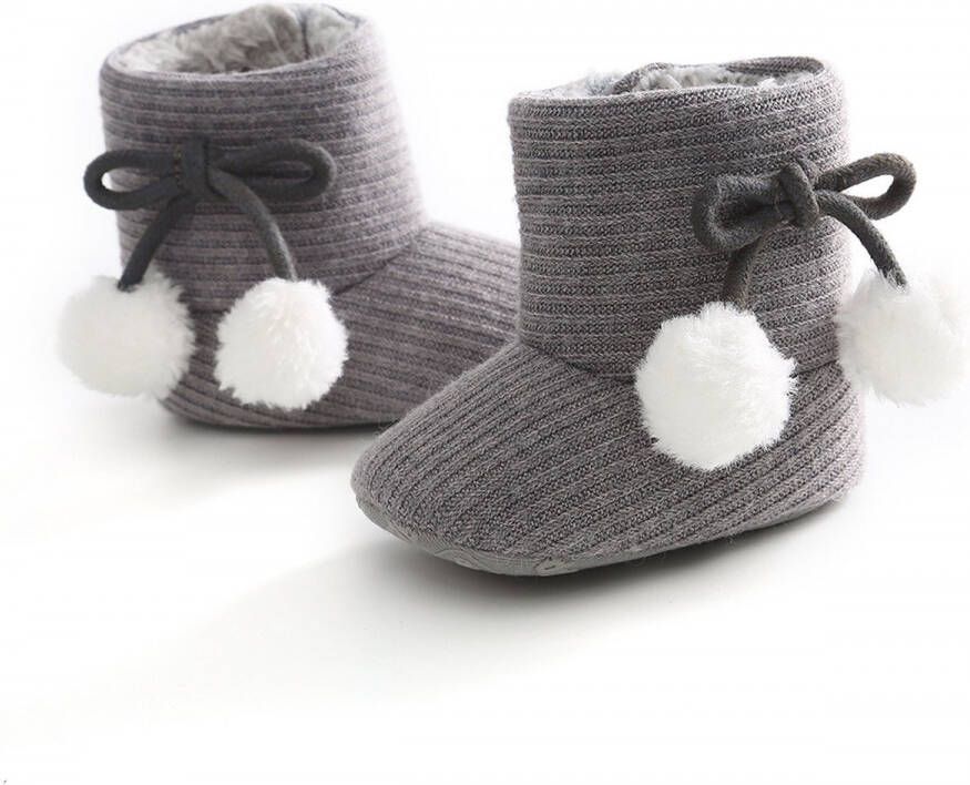 Happy Alpaca Babyslofjes – Winter Sloffen – Grijs – Met strik – voor 0-6maand en voor 09 maanden (12cm)