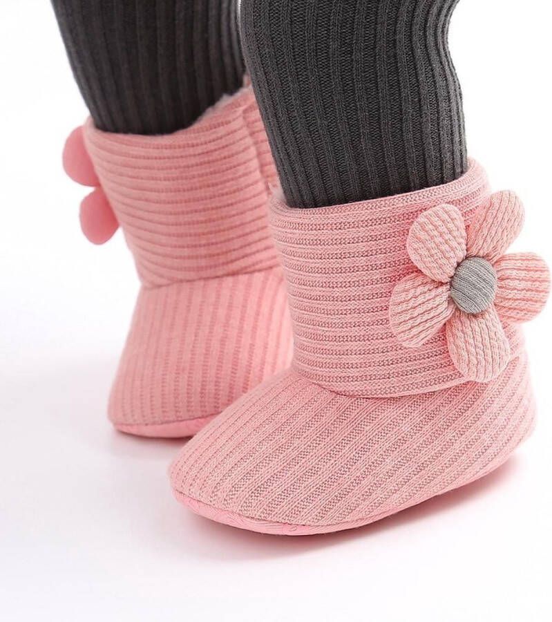 Happy Alpaca Babyslofjes Baby Slofjes Meisjes Roze Met Bloempje 6-9 maanden - Foto 2