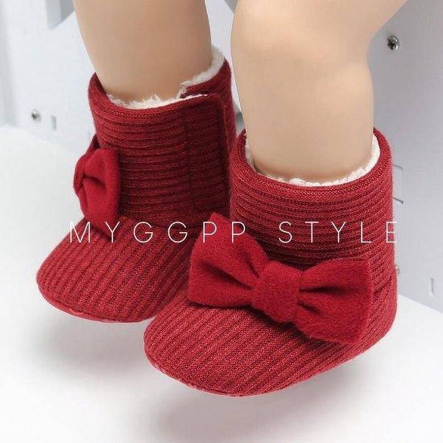 Happy Alpaca Babyslofjes Baby Slofjes Rood Met Strikje 0-3 maand 0-6 maanden