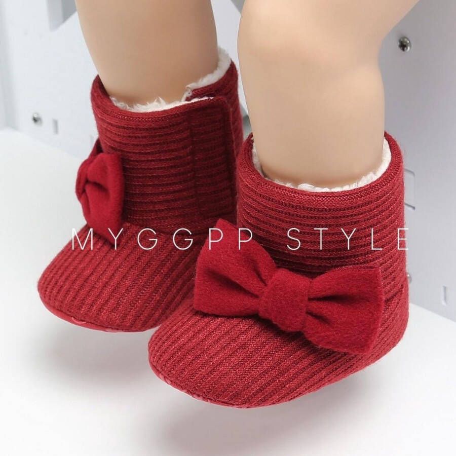 Happy Alpaca Babyslofjes Baby Slofjes Rood Met Strikje 6-9 maanden