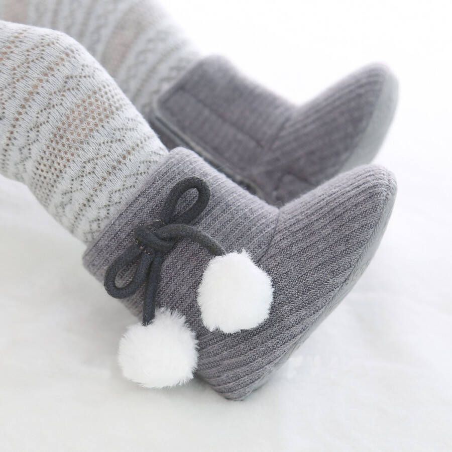 Happy Alpaca Babyslofjes – Winter Sloffen – Grijs – Met strik – voor 0-6maand en voor 09 maanden (12cm)