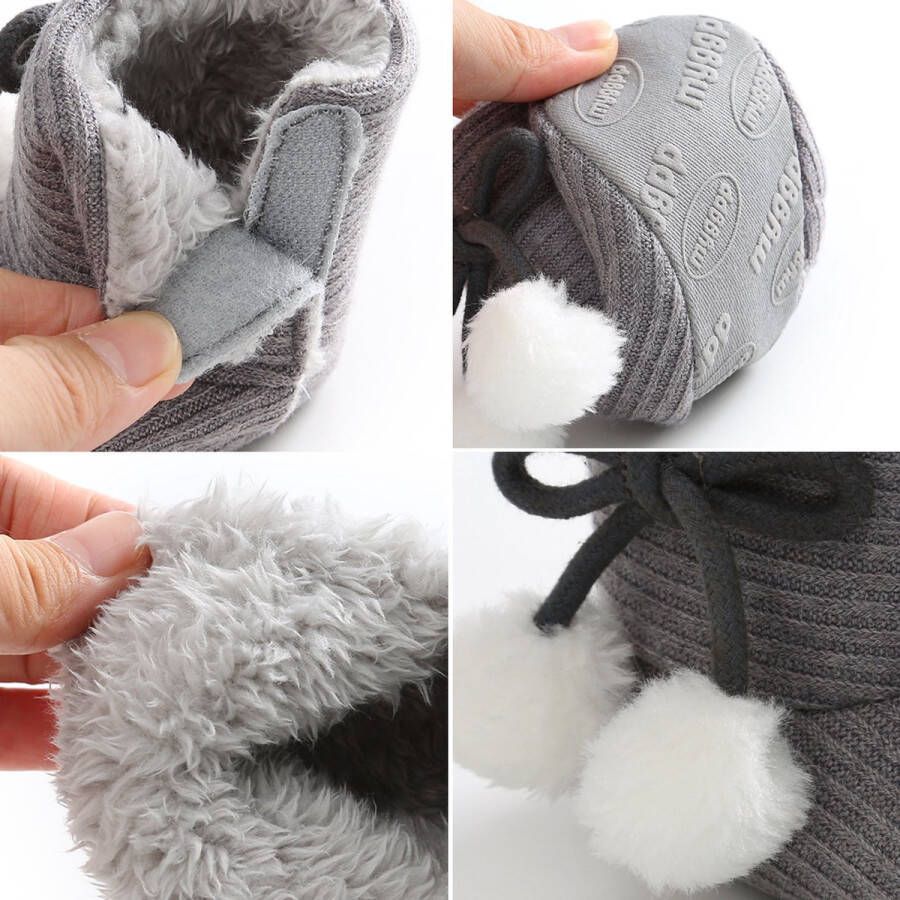 Happy Alpaca Babyslofjes – Winter Sloffen – Grijs – Met strik – voor 0-6maand en voor 09 maanden (12cm) - Foto 2