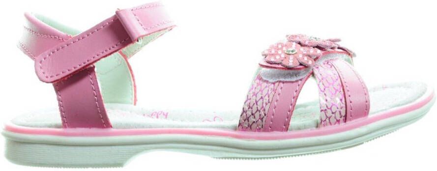 Happy Bee Roze Meisjessandaal Met Bloemen En Velcro