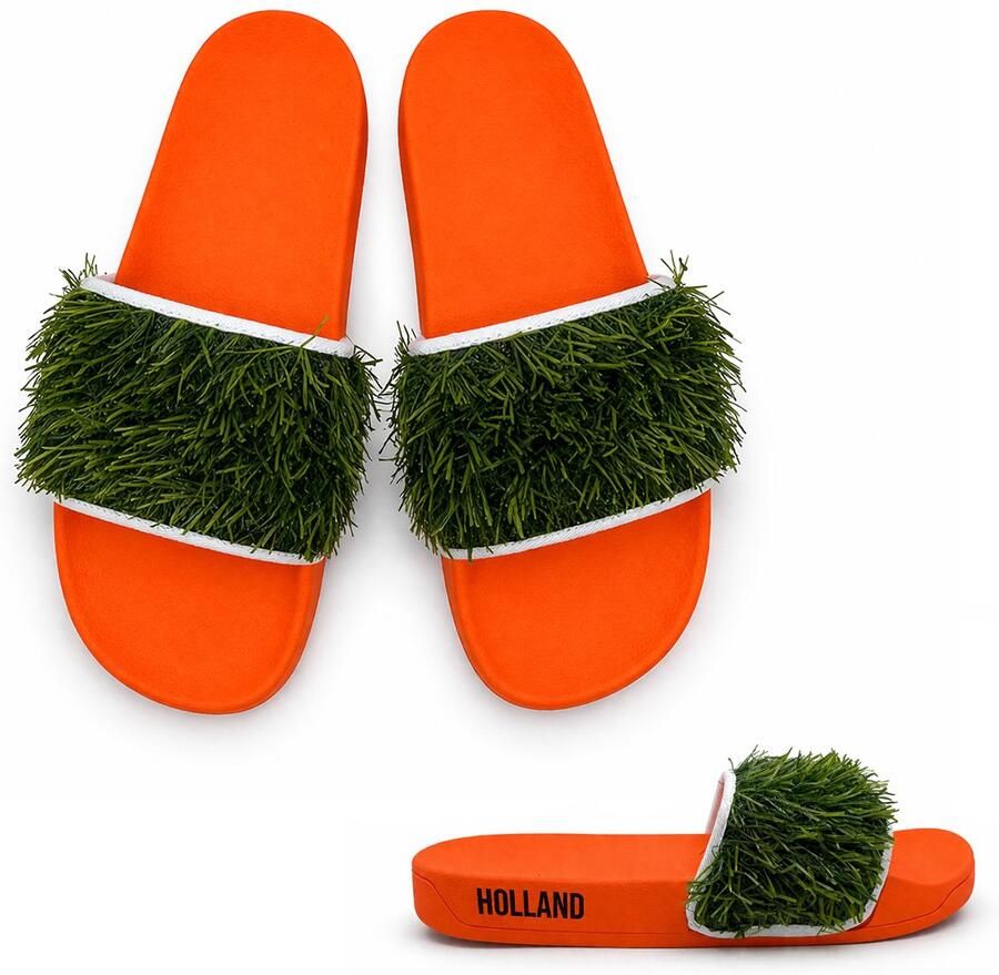 Happy Shopper Oranje Holland Slippers met Gras WK EK Supporter Koningsdag Badslippers Uniek Design