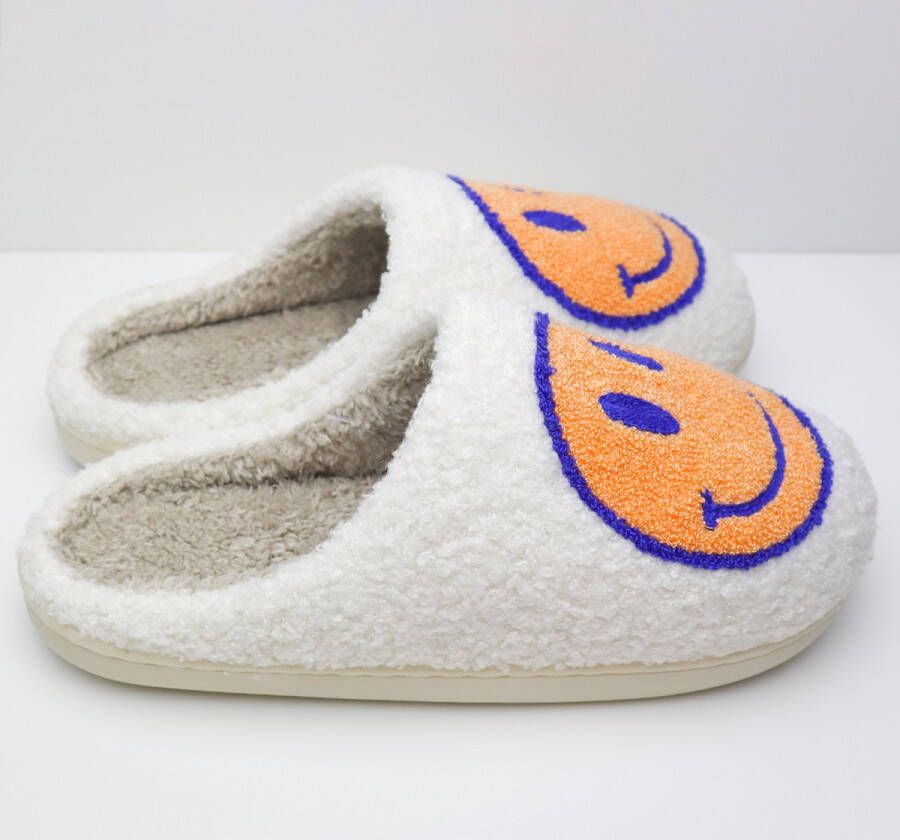 HappySlippers Happy Slippers -Smiley pantoffel Smiley sloffen Smiley Slippers Pantoffels & Happy Slippers Lachende pantoffel Sloffen -Sloffen met smiley Emoji pantoffel Emoji Slipper -38 Oranje en Blauw - Foto 3