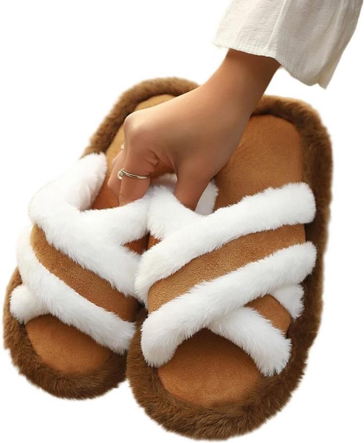 Harige pantoffels Maat L: 40–41 Zoollengte: Lengte binnenzool: Ontwerp met gekruiste banden Warme pantoffels Casual pantoffels Damespantoffels Comfortabele pantoffels Ideaal voor thuisgebruik tijdens de winter