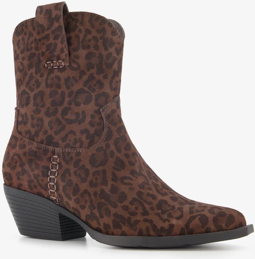 Harper suède dames cowboy western laarzen met panterprint bruin Echt leer