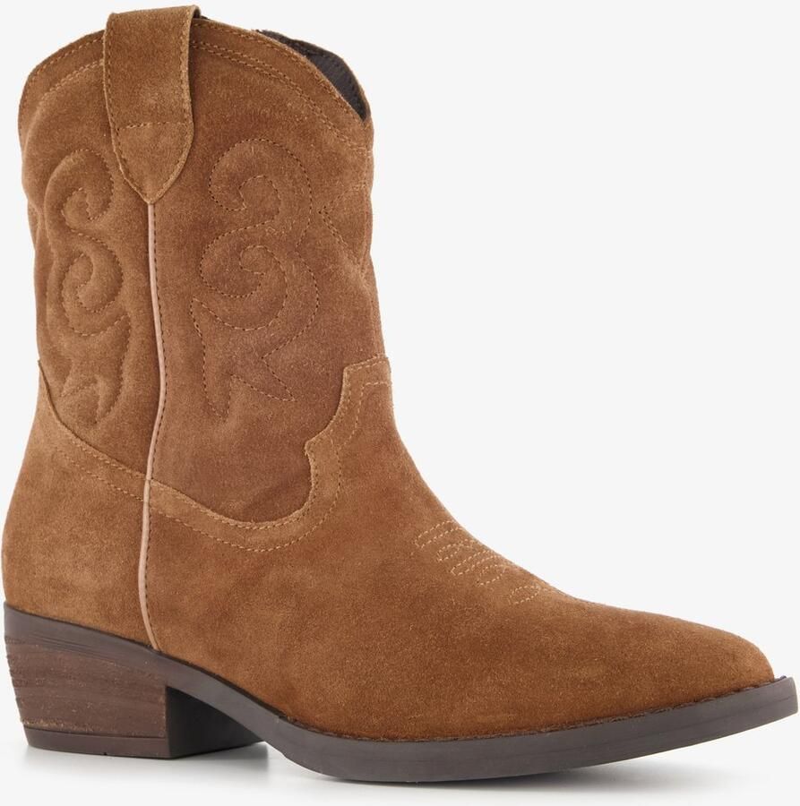 Harper suède dames cowboylaarsjes cognac Echt leer