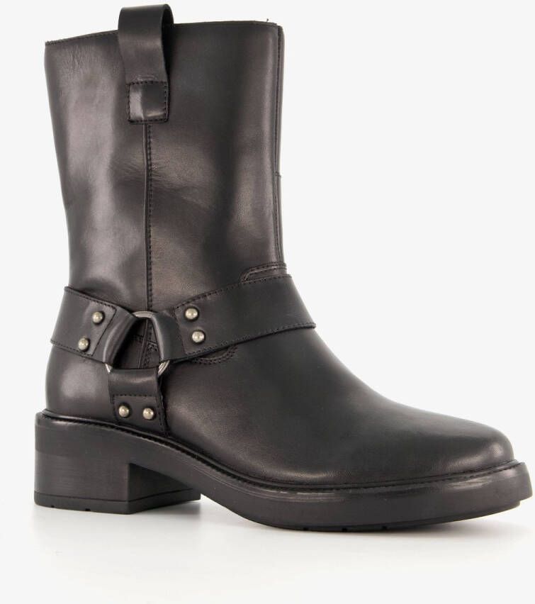 Harper leren dames biker boots met studs zwart