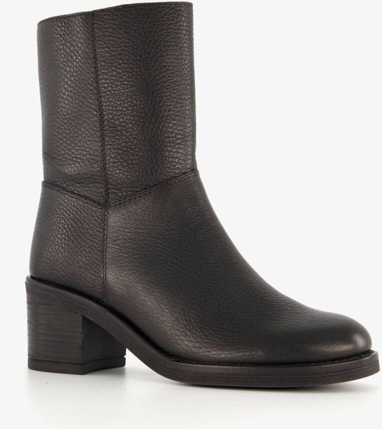 Harper leren dames enkellaarzen met hak zwart