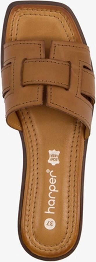Harper leren dames slippers cognac bruin