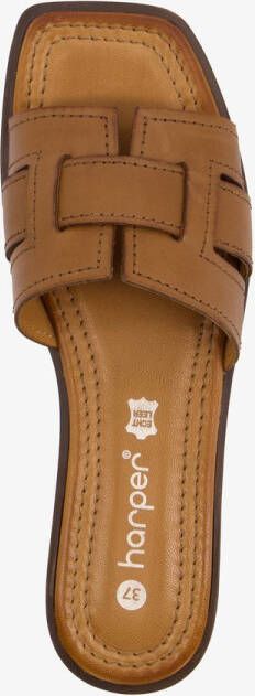 Harper leren dames slippers cognac bruin