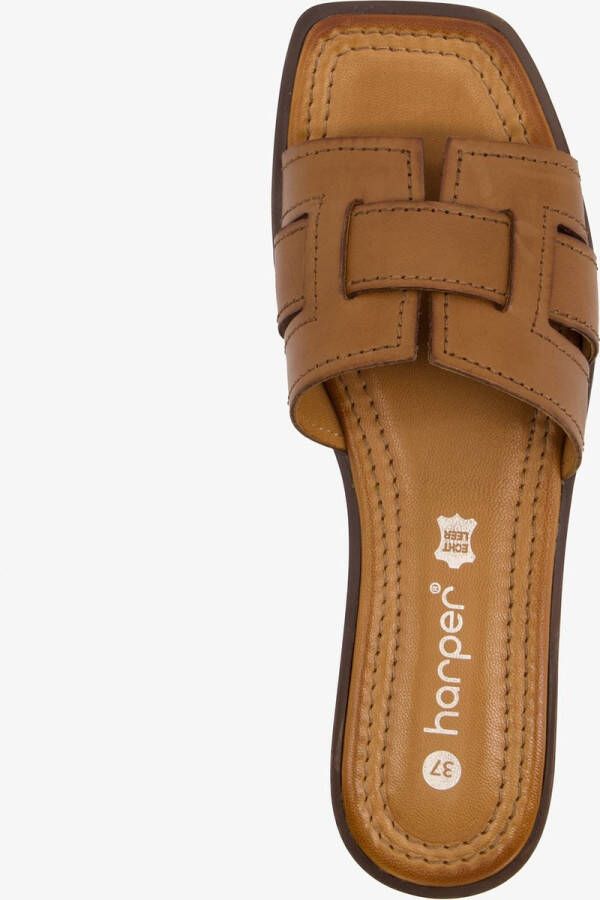 Harper leren dames slippers cognac bruin