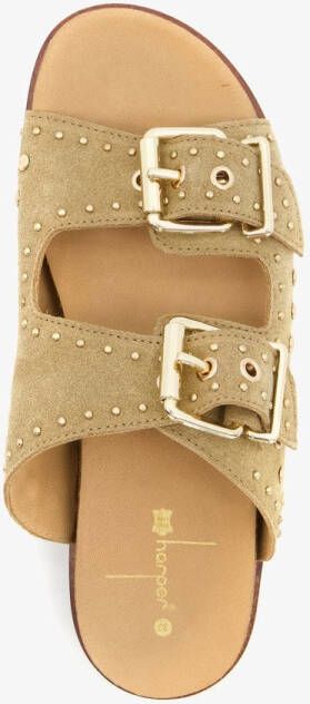 Harper leren dames slippers met studs beige Echt leer