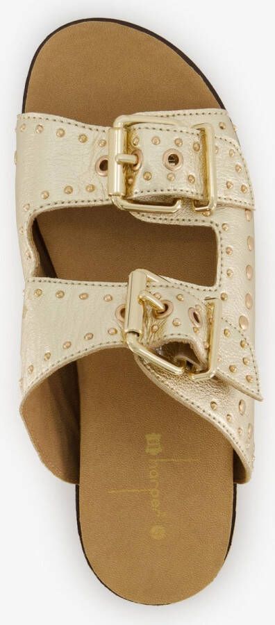 Harper leren dames slippers met studs goud