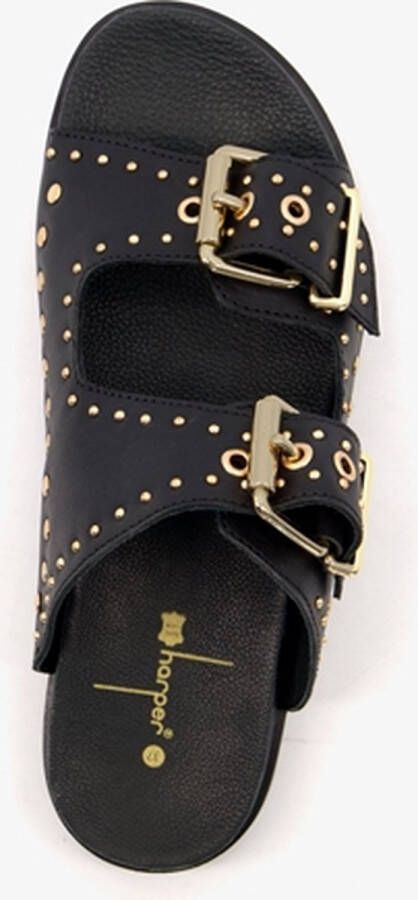 Harper leren dames slippers met studs zwart goud