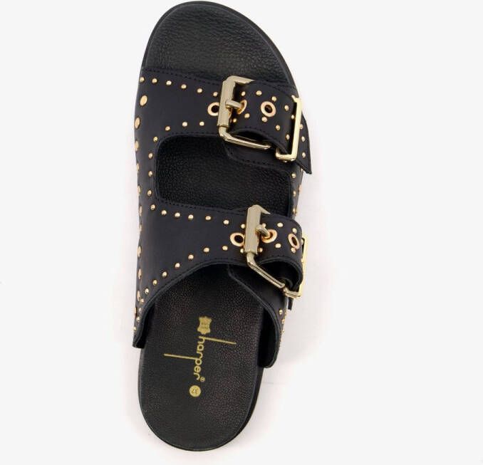 Harper leren dames slippers met studs zwart goud